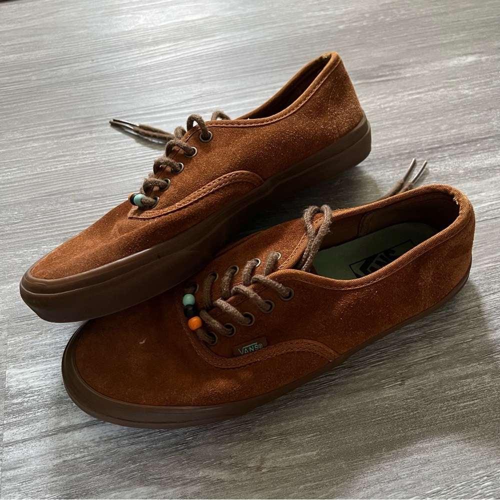 Vans Suede Brown Shoes Men's Size 6.5 Womens 8 Beaded Off The Wall Lace Up
